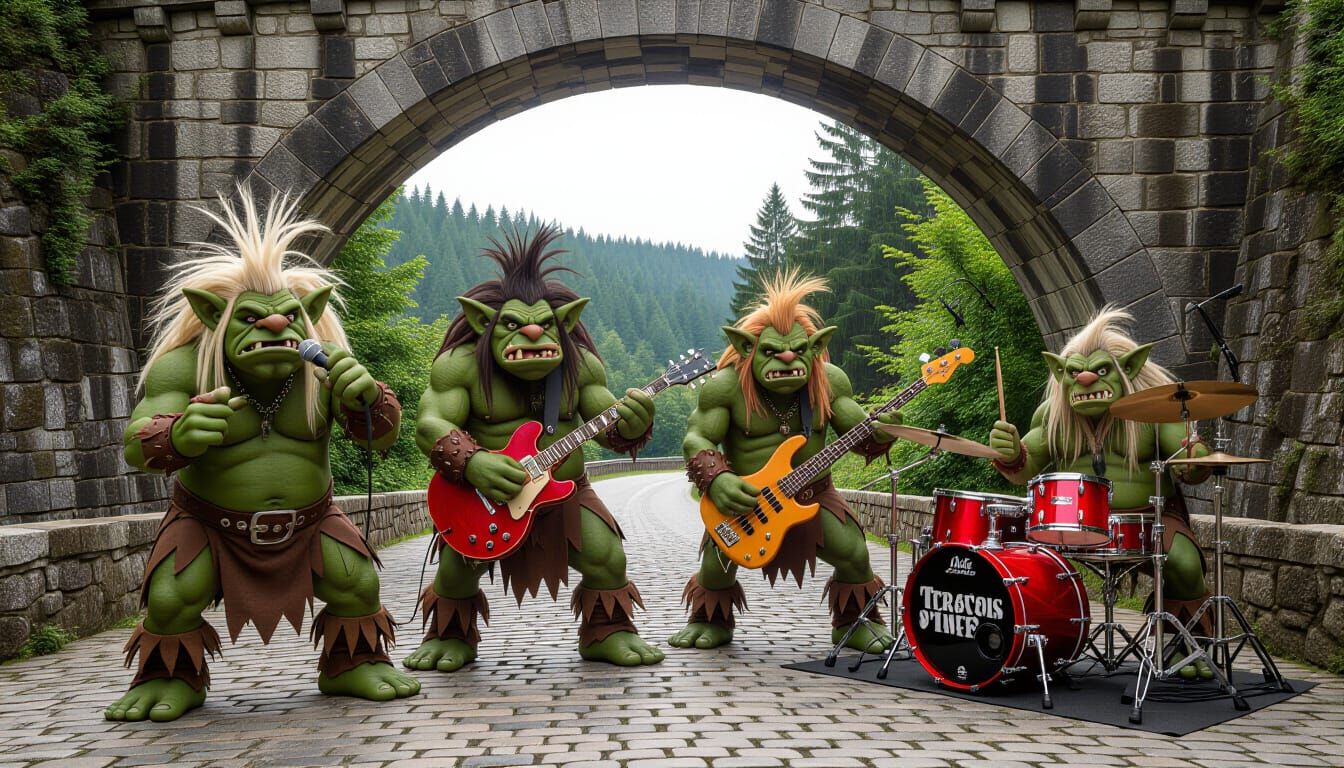 Troll Rock Band Plays Under the Bridge