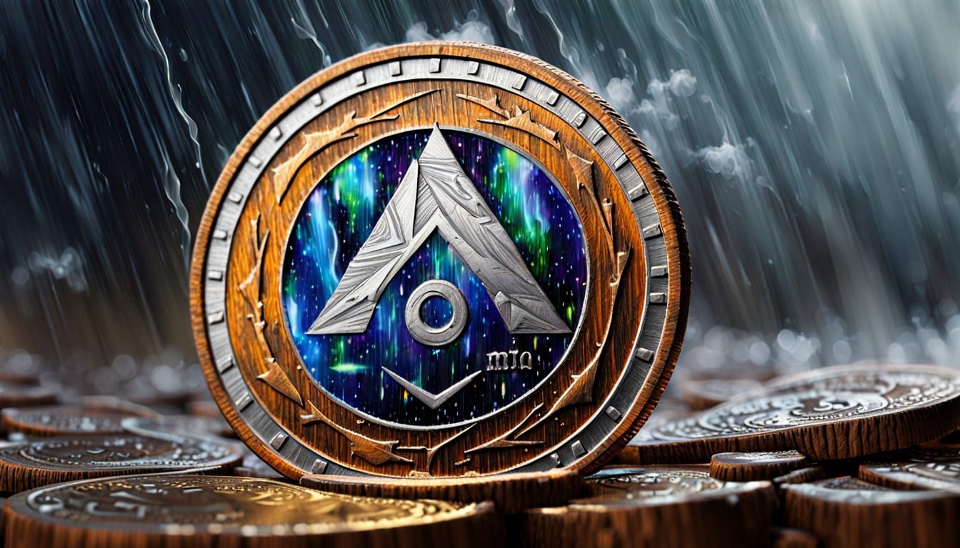 Old Wooden Monero Coin in Storm, Leonid Afremov Style