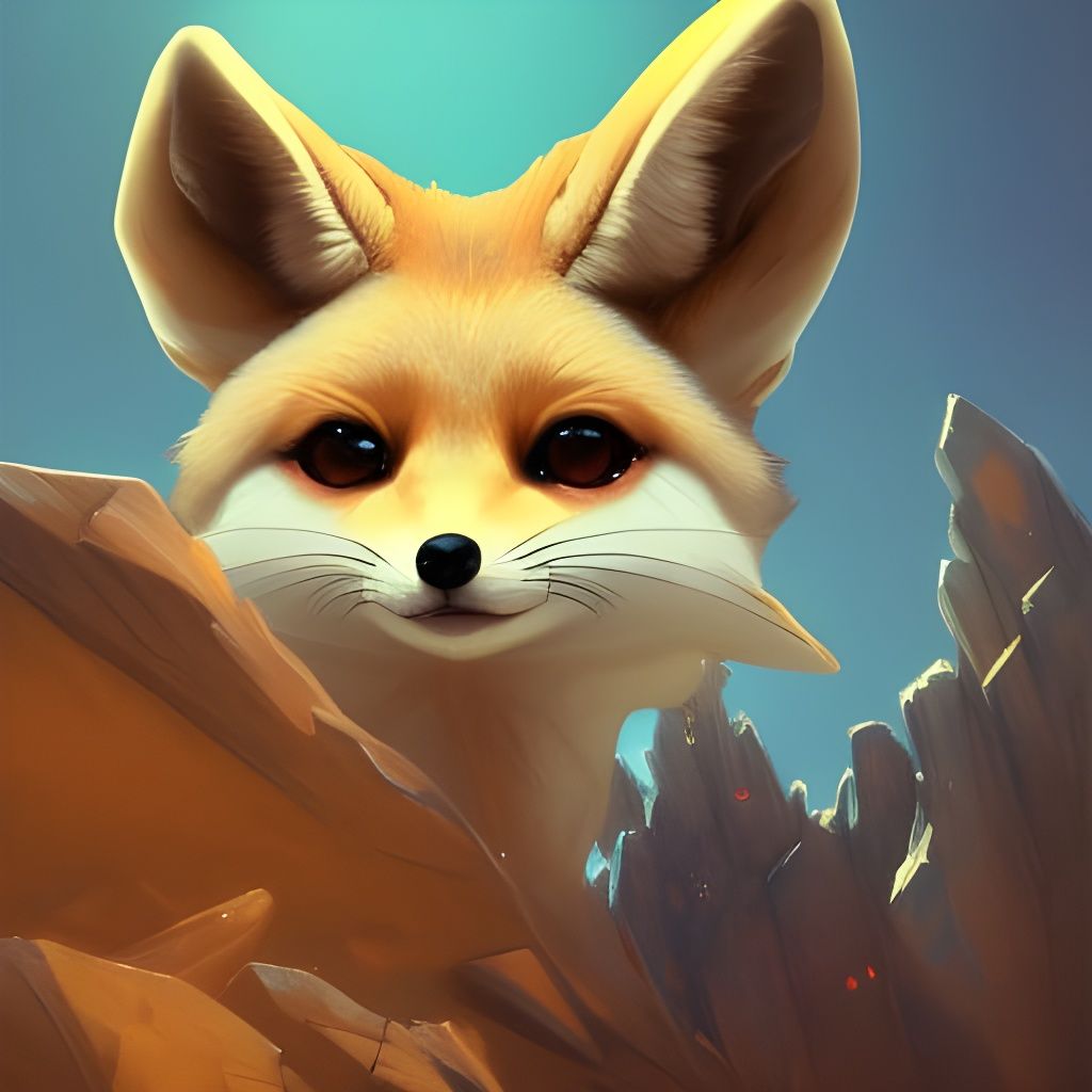 Cute Kawaii Fennec Fox Portrait in Digital Art Style