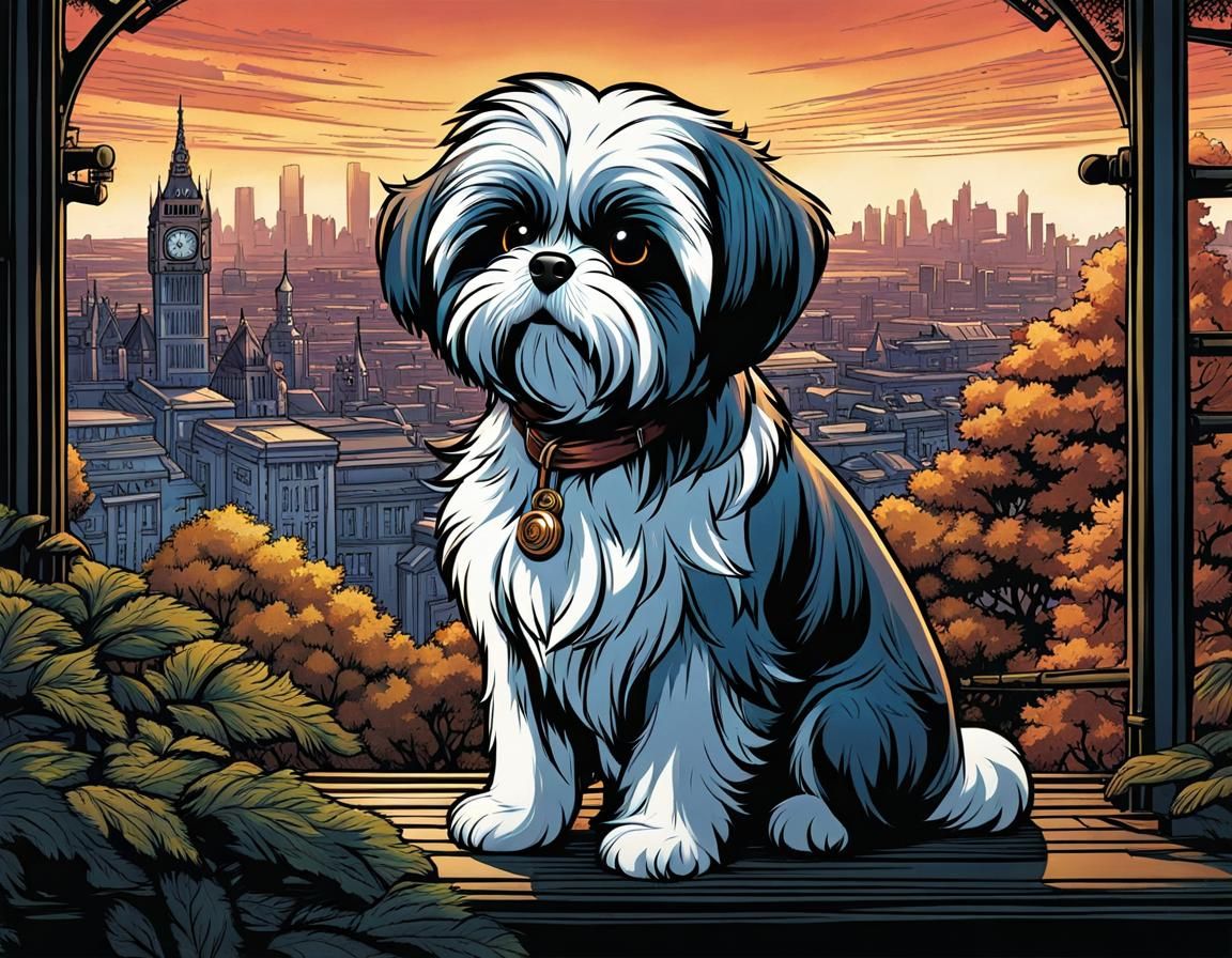 Shi Tzu Overlooks London in Manga Comic Art