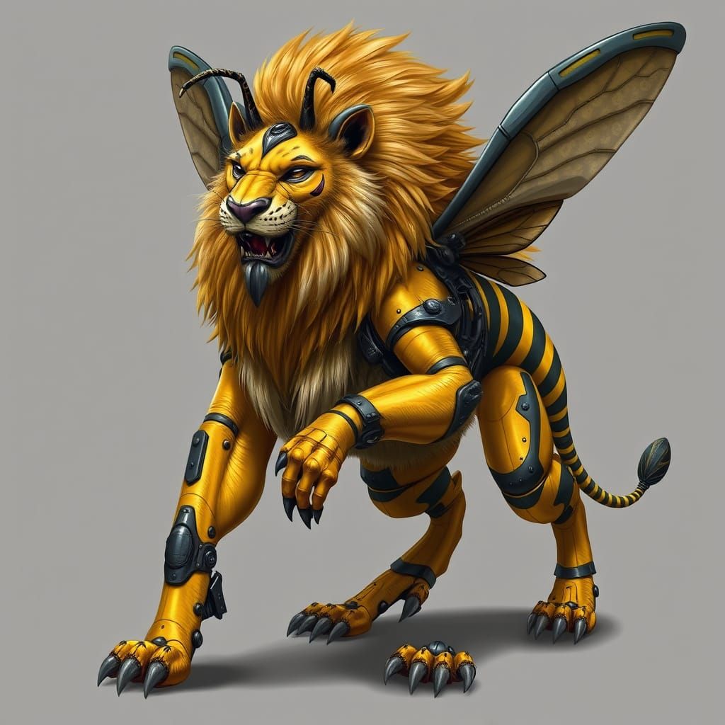 Lion-Bee Hybrid: Biomechanical Cybernetic Insectoid