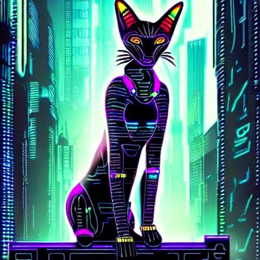 Cyberpunk Bastet: Digital Art