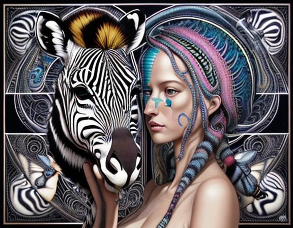 Surreal Optical Illusion of Zebra and Woman