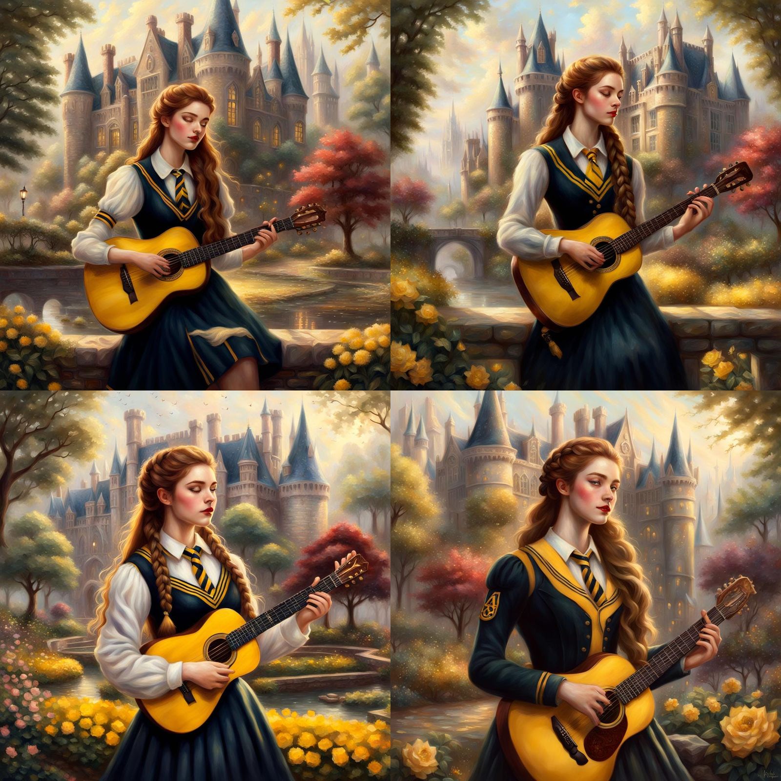 Hufflepuff Girl Playing Guitar in Garden