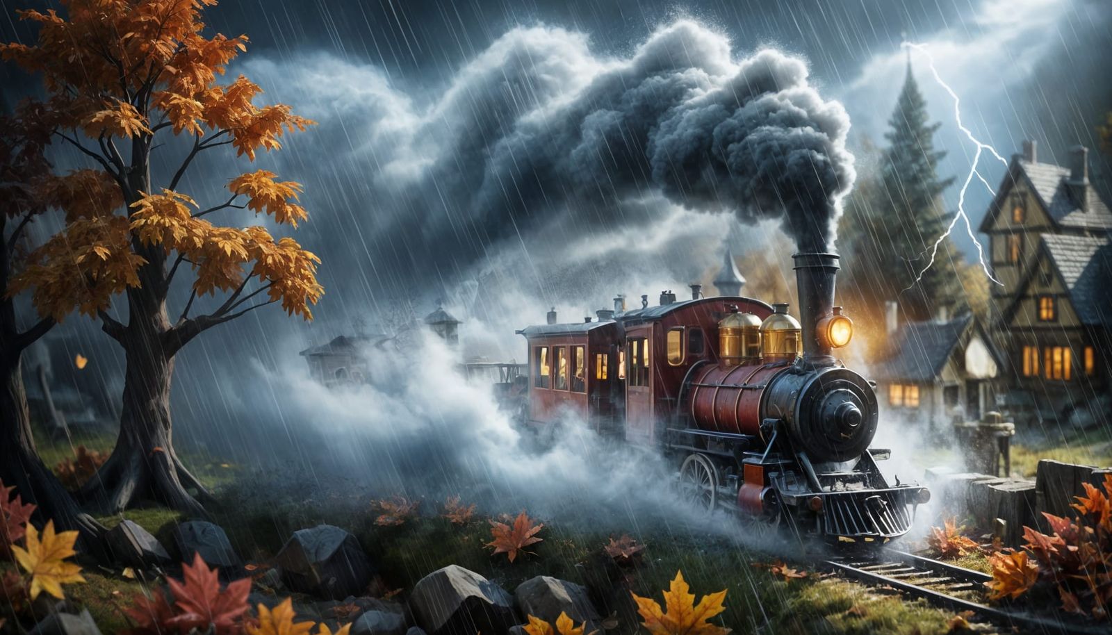 Whimsical Autumn Village Inside a Teacup