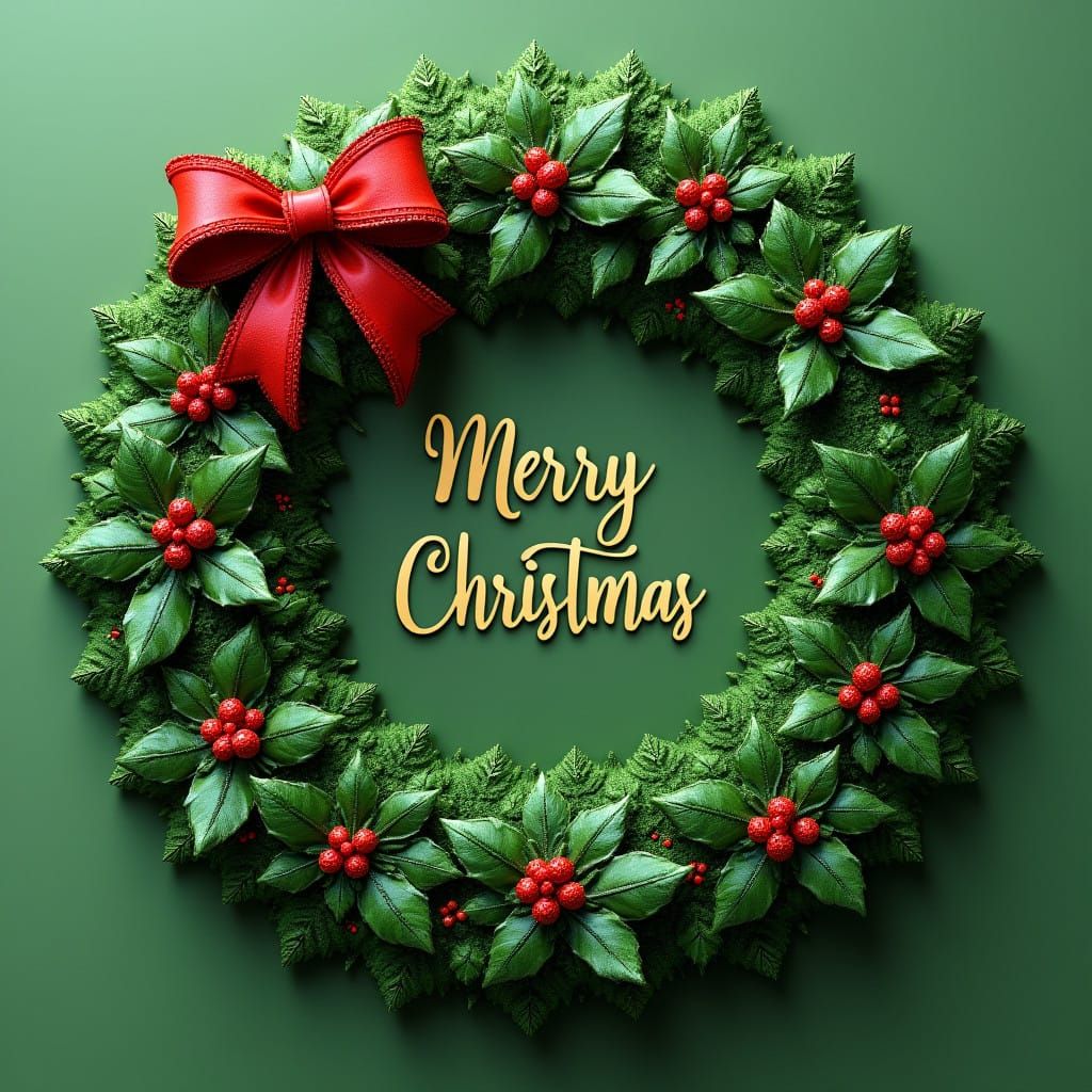 Vibrant Christmas Fractal Art with Holly Motif