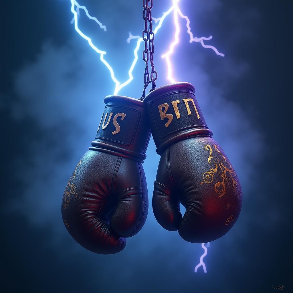 Mystical Boxing Gloves Illuminated by Lightning