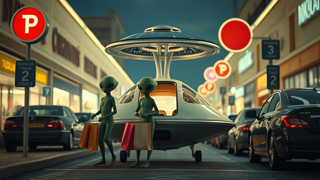 Cute Aliens Unload Their Shopping in a Futuristic Boulevard