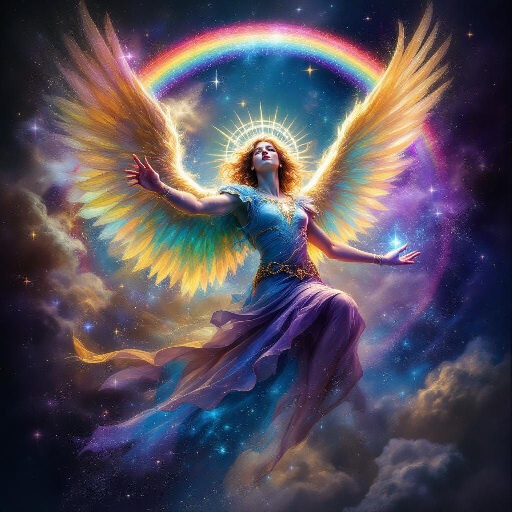 Fantasy Archangel Raziel Portrait with Rainbow