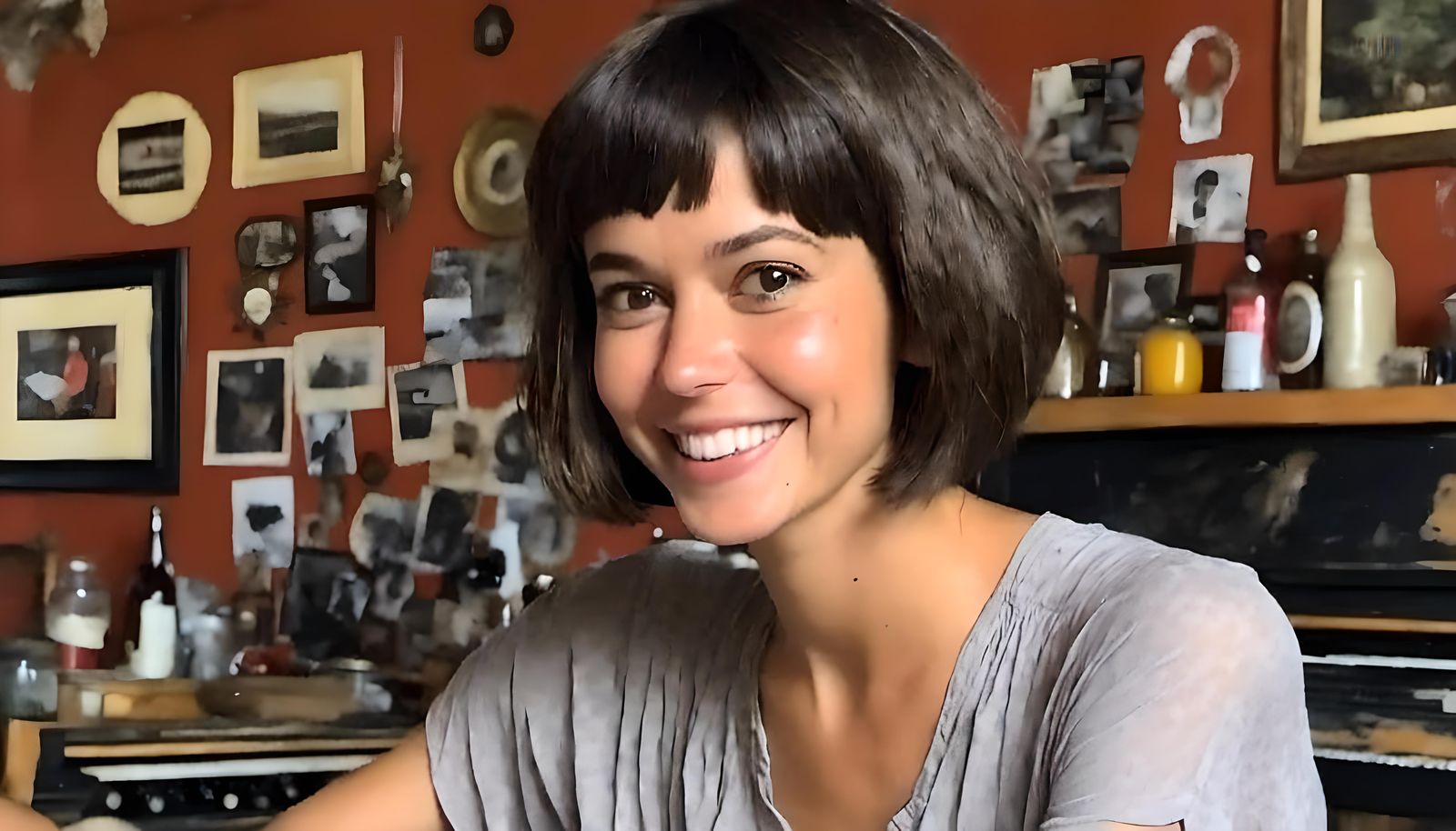 Realistic Photo of Brunette Woman in Dress