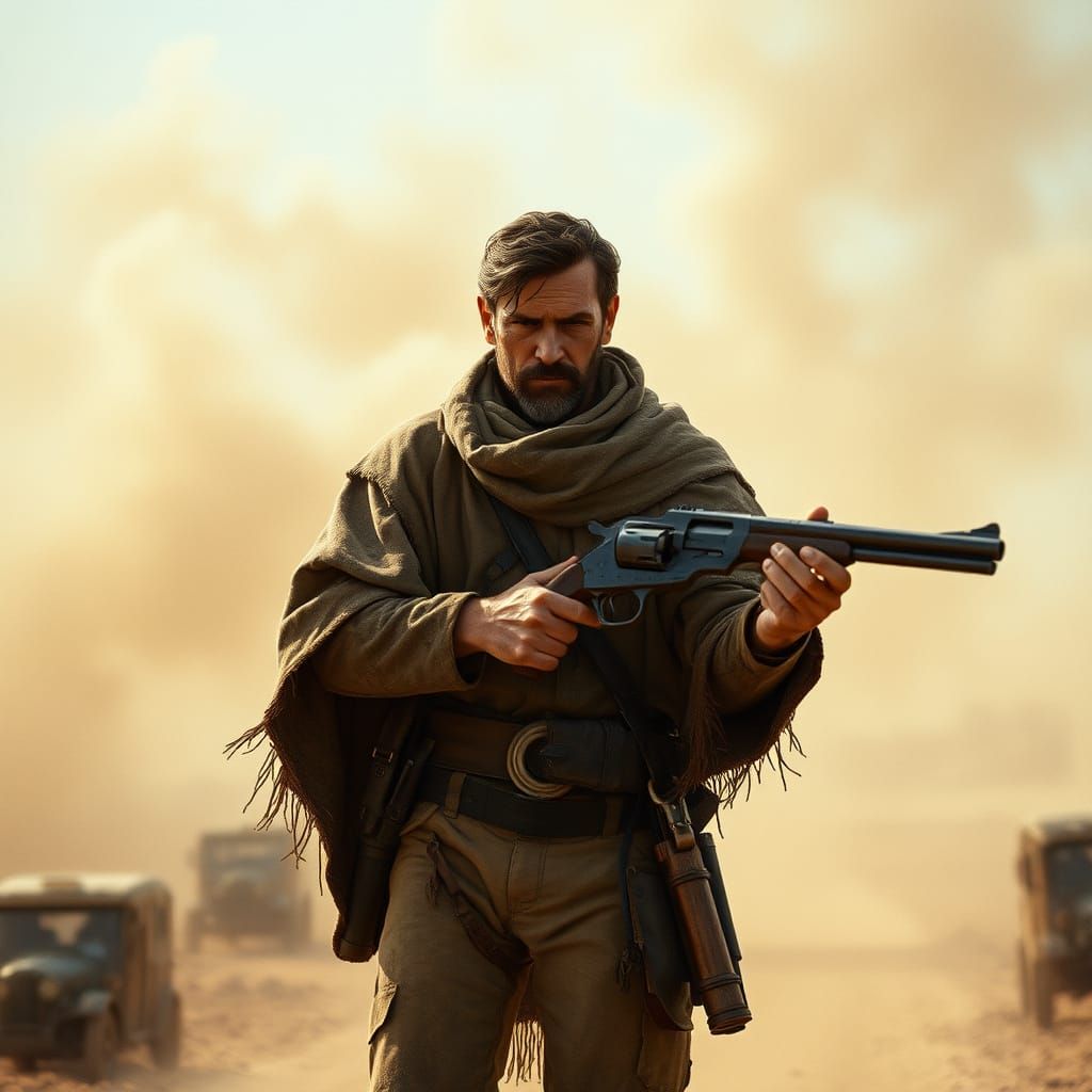 Gunslinger in Post-Apocalyptic Wasteland Film Still