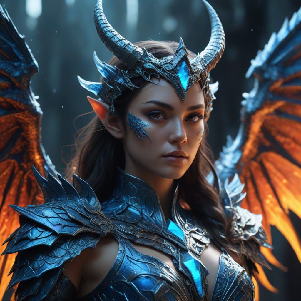 Female Demon with Dragon Wings Digital Art