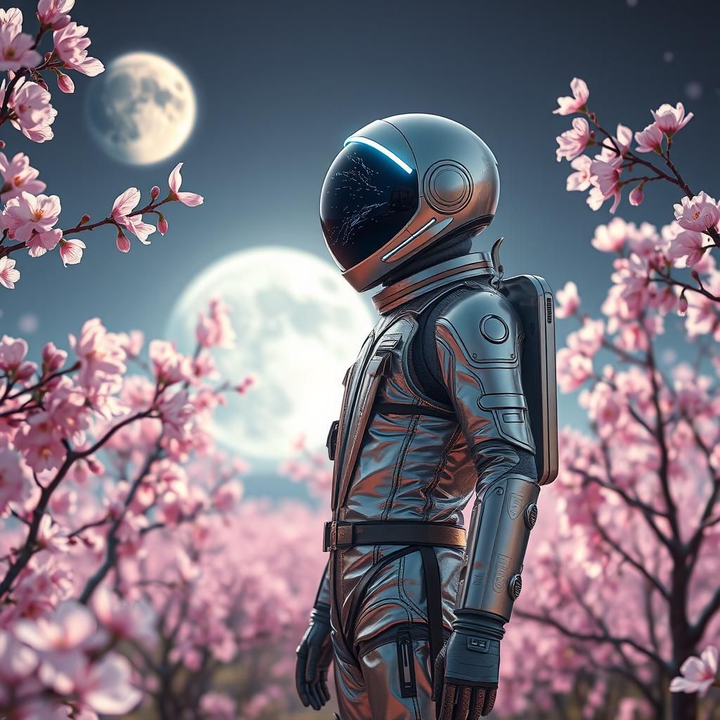 Astronaut under Cherry Blossoms