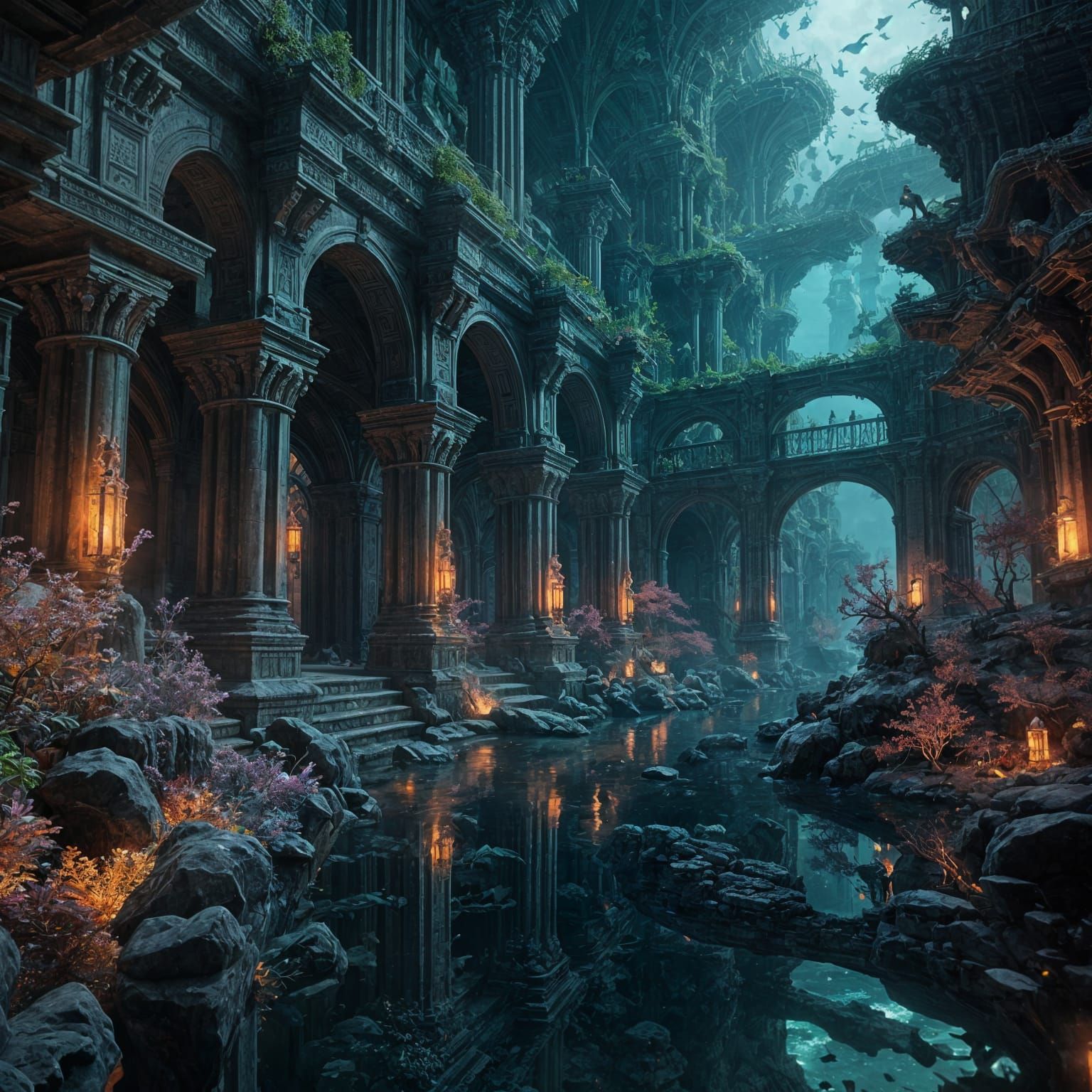 Underwater City Protected by Bioluminescent Knights Templar