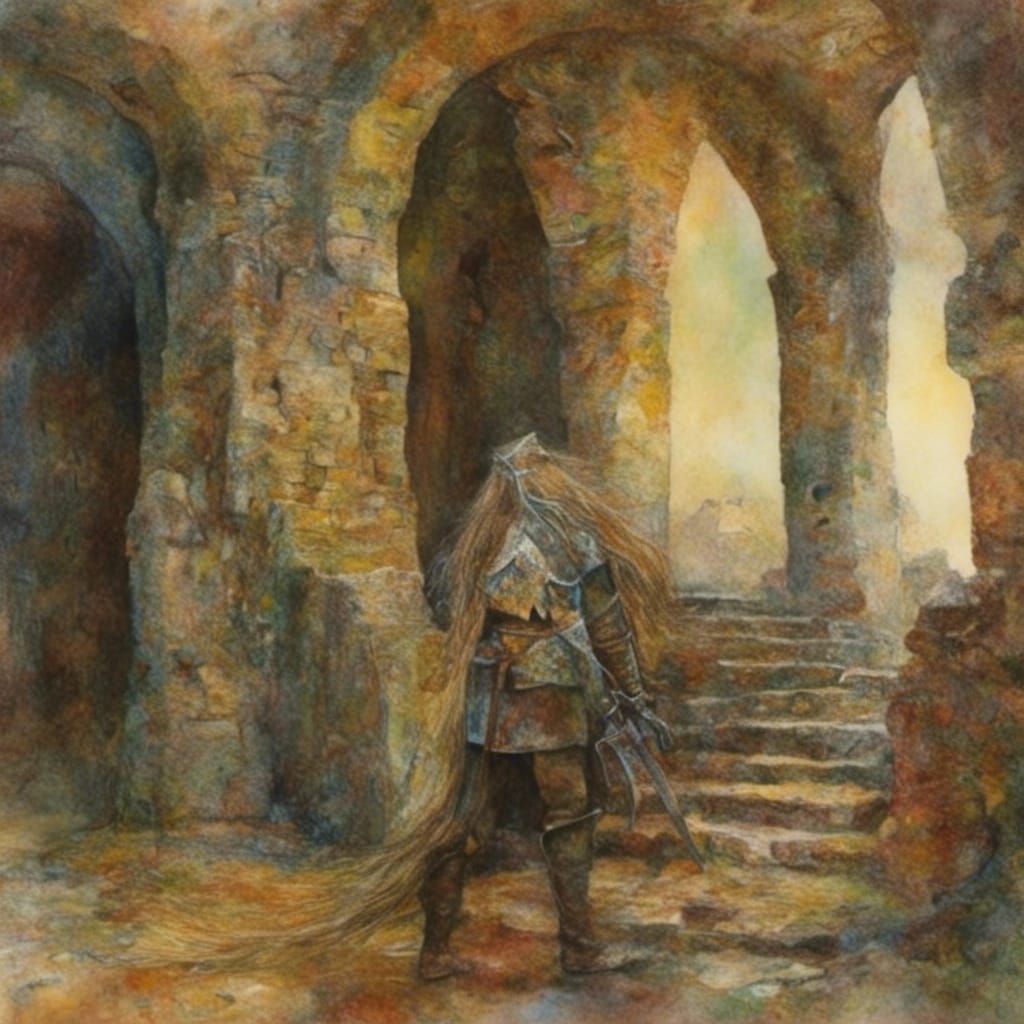 Medieval Knight with Long Hair in Unique Style