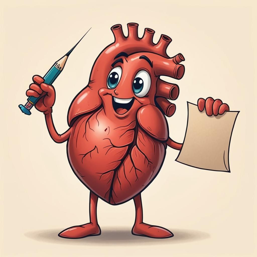 Cartoon Heart Character with Pencil and Paper