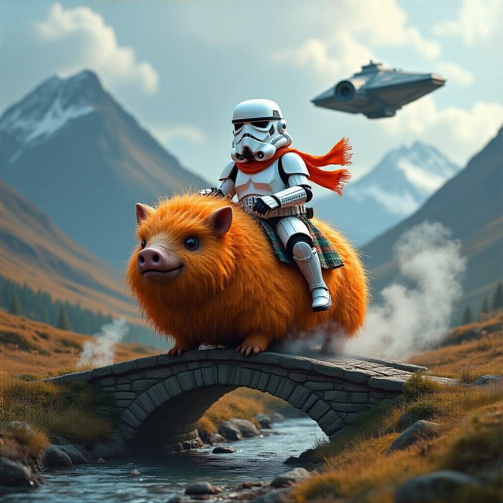 Baby Stormtrooper Rides Hairy Haggis in Scottish Highlands