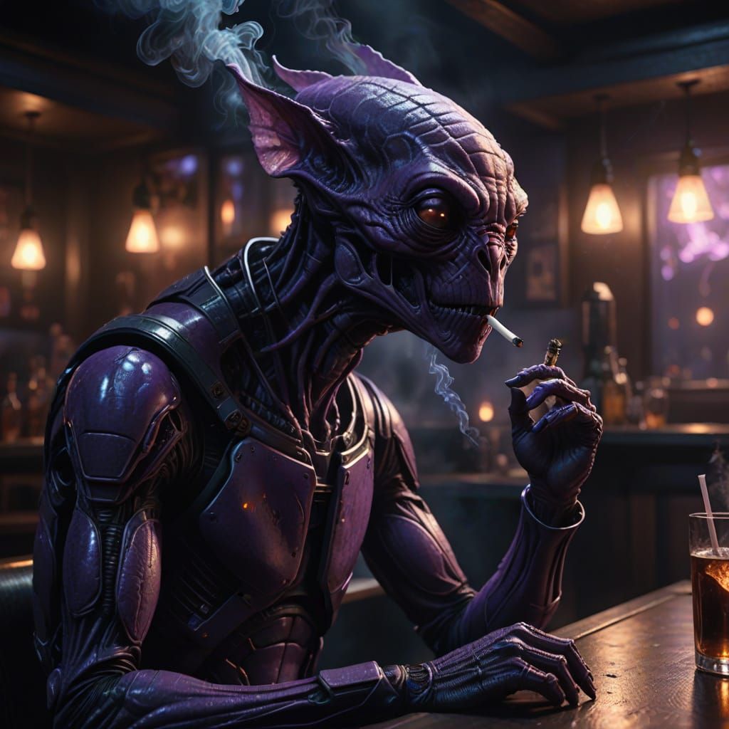 Mysterious Alien Smokes in Moody Bar