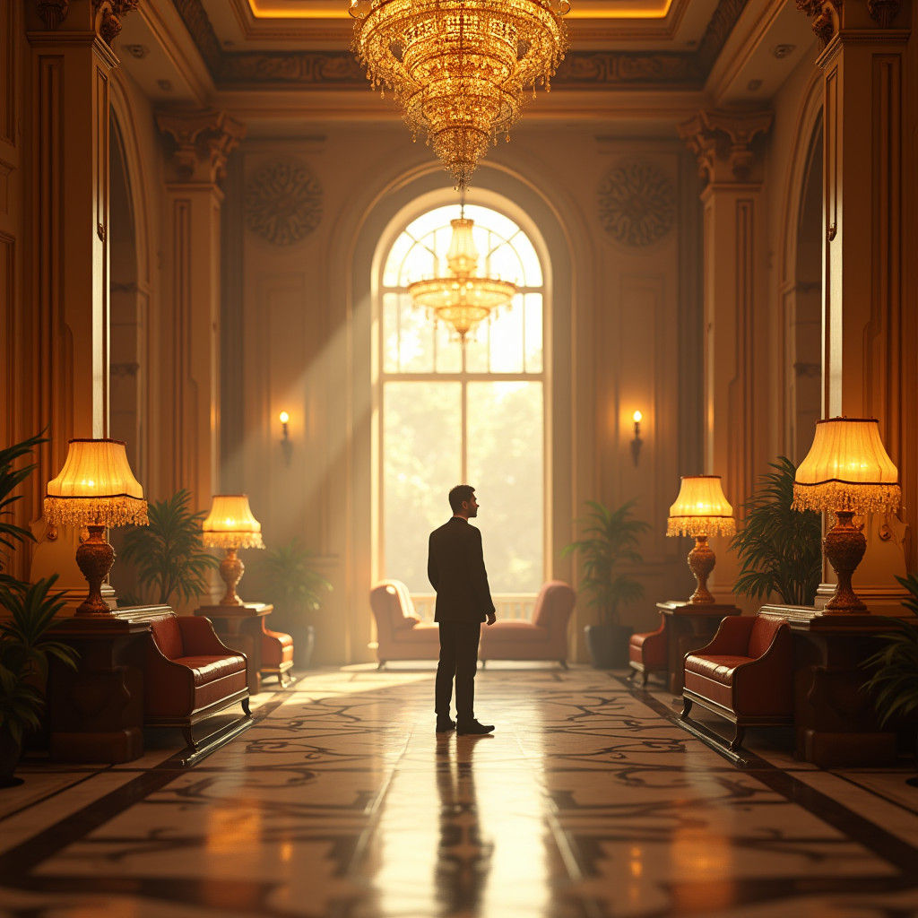 Luxurious Hotel Lobby in Golden Light