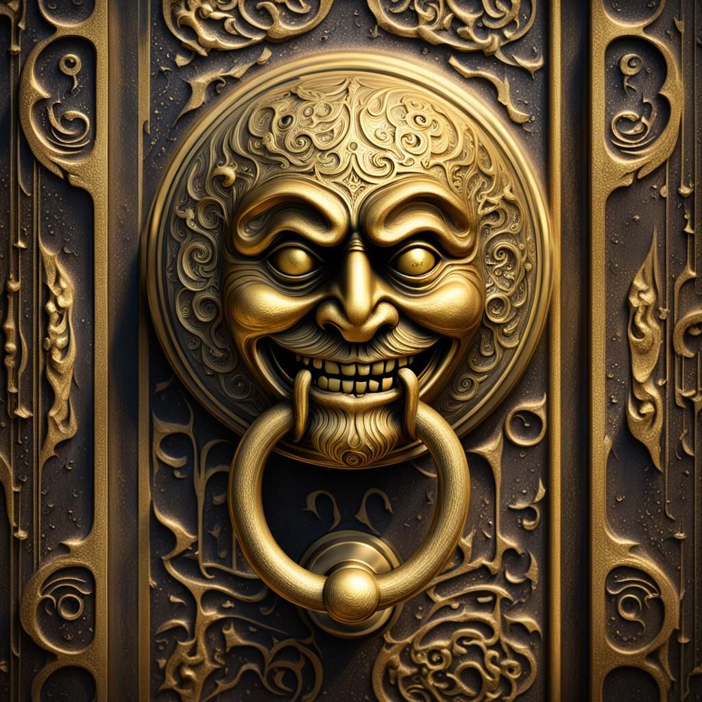 Grinning Face Doorknob in Art Nouveau Style