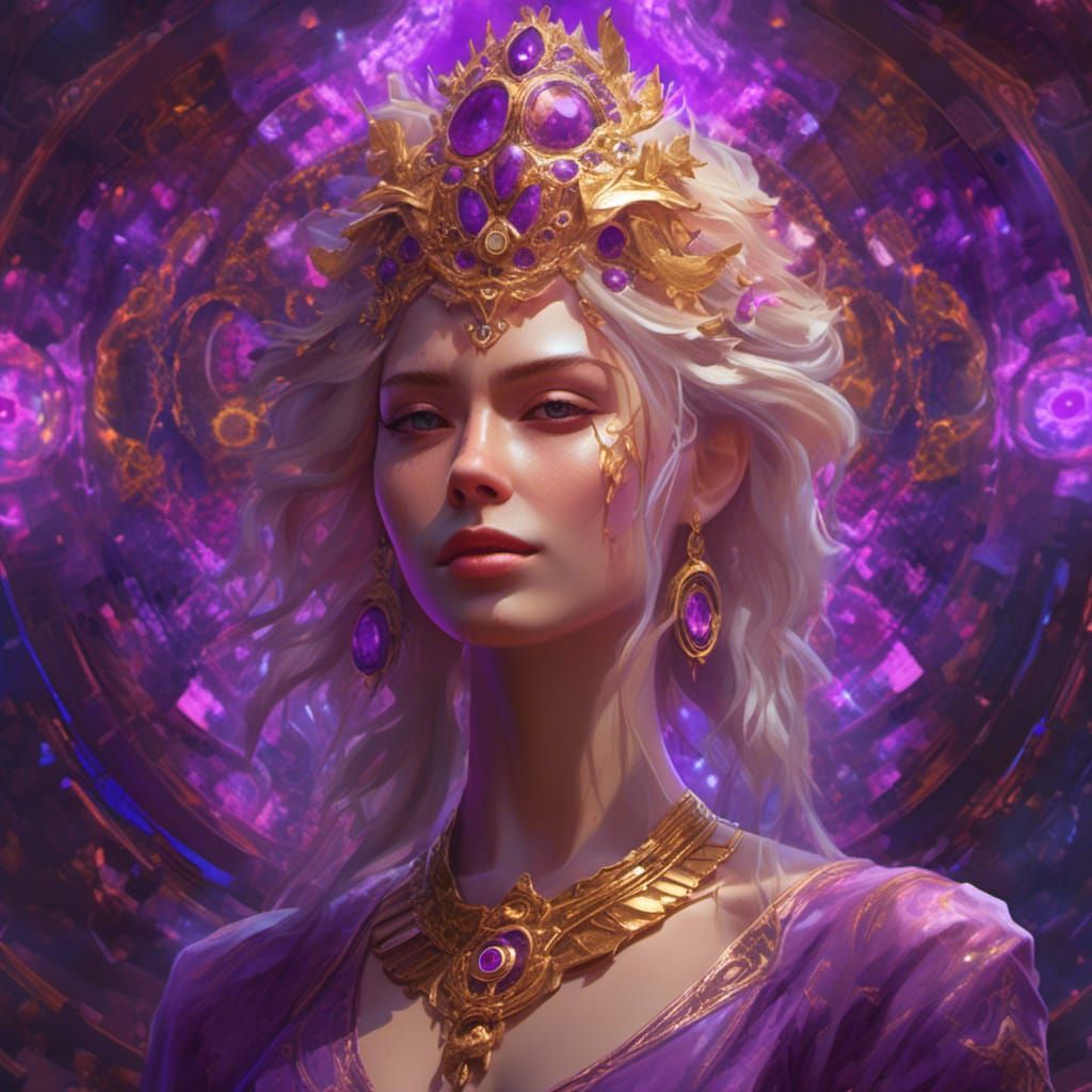 Woman with Purple Chakra, Hyperreal Portrait
