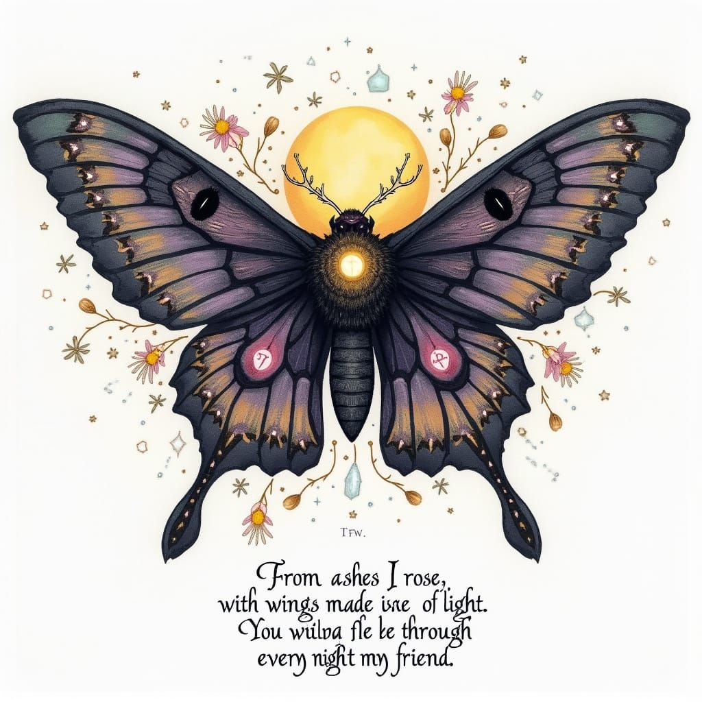Mystical Moth Tattoo with Healing Wings