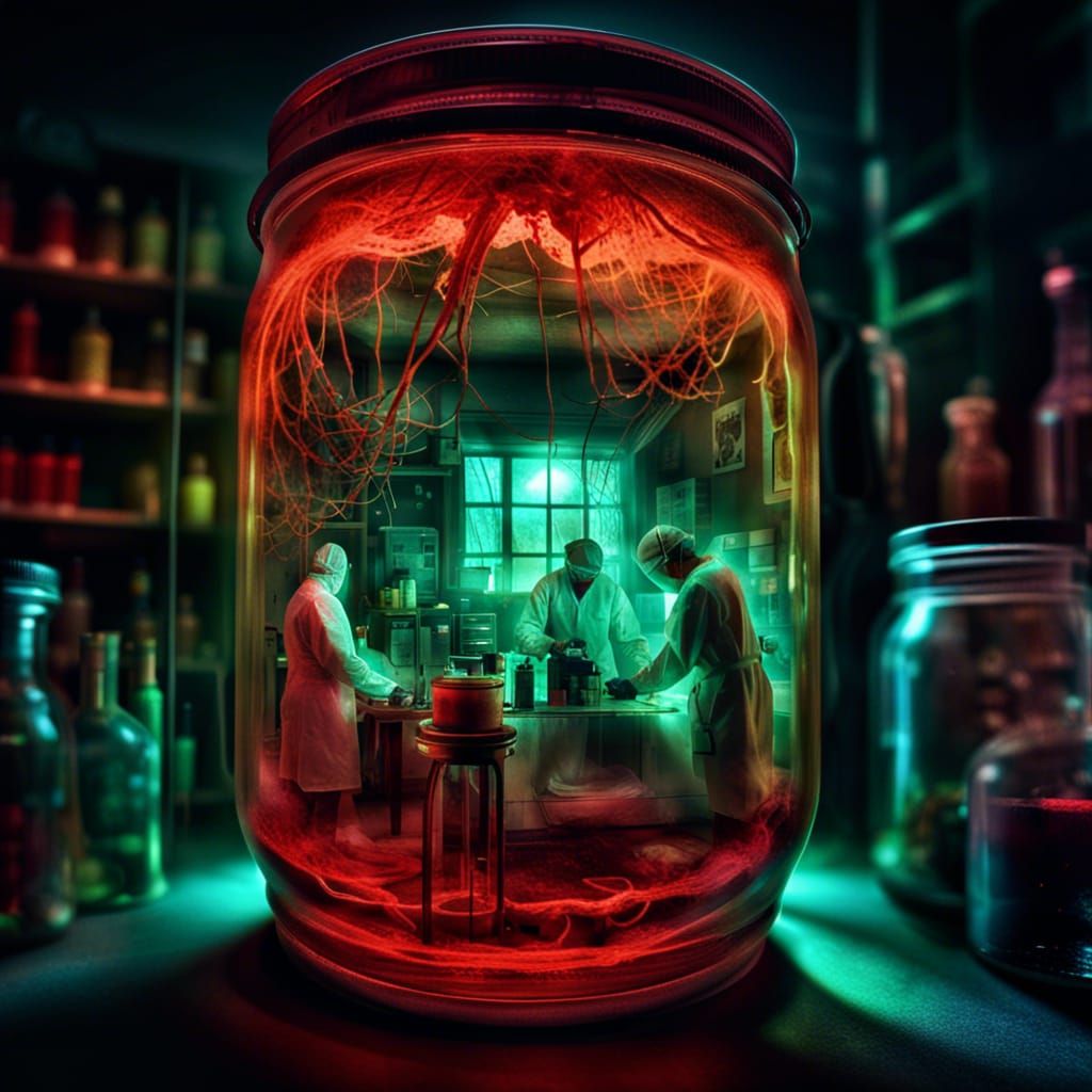 Spooky Horror Lab Scene with Surgeons, Hyperrealistic