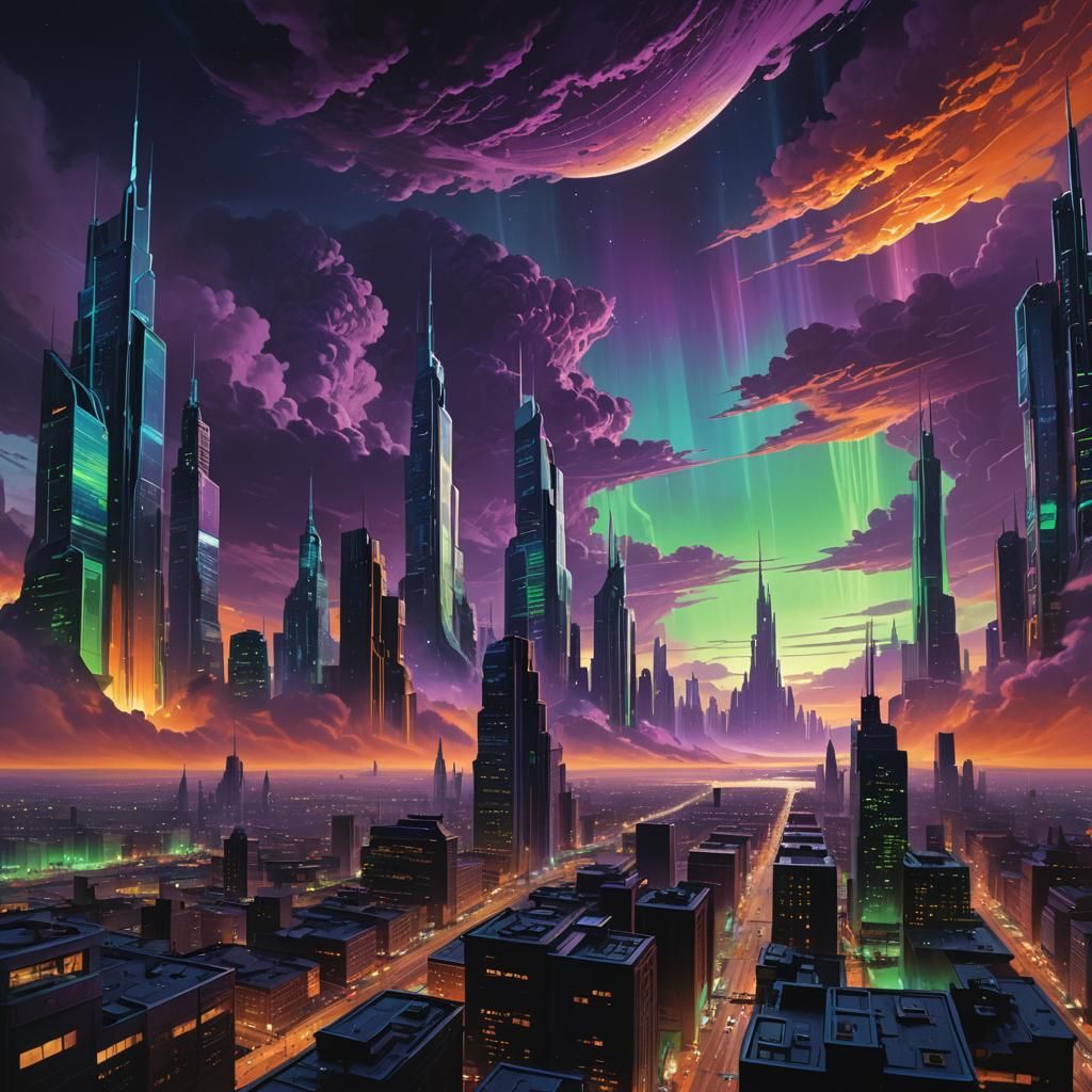 Earth 2050: Neon-Noir Cities from Space