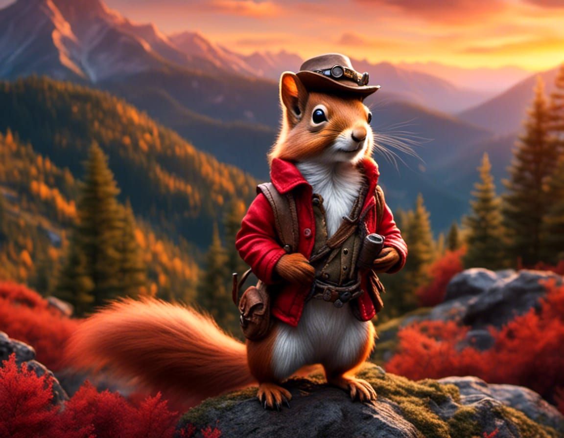 Indiana Jones Squirrel Watches Sunset in New England