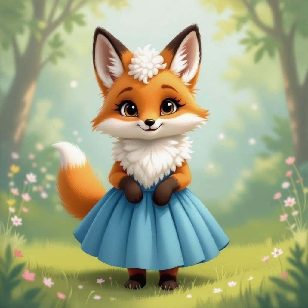 Whimsical Fox-Sheep Hybrid in Blue Skirt