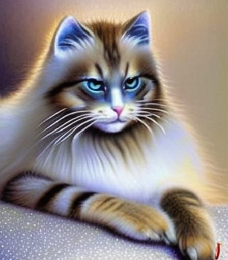 Ethereal Cat with Glittering Fur, Oil Painting