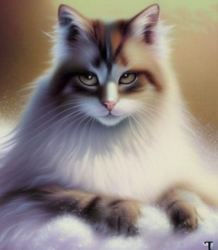 Cat with Glitter Beads: Ethereal Fantasy Oil Painting