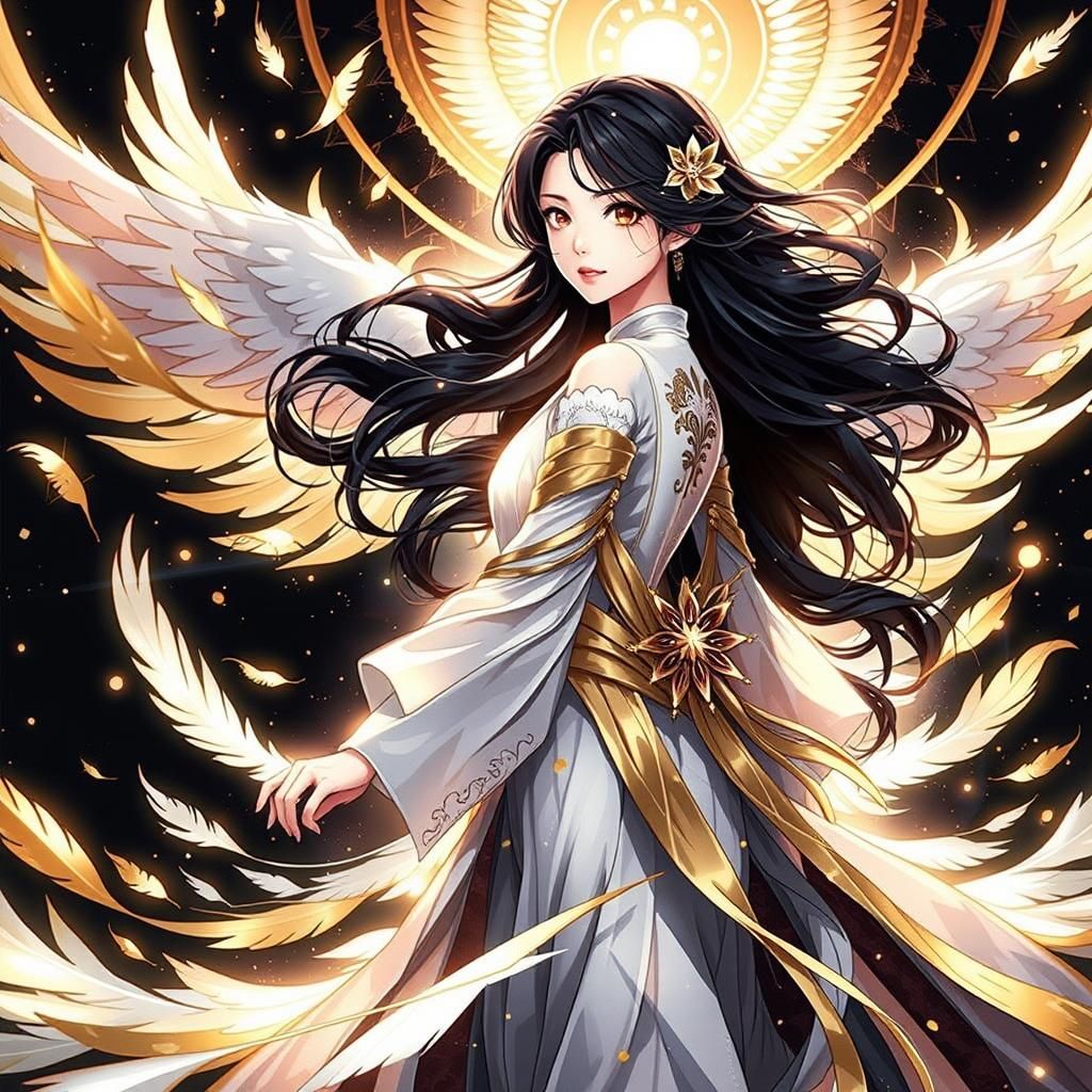 Winged Woman in Gown, Cinematic Ethereal Style