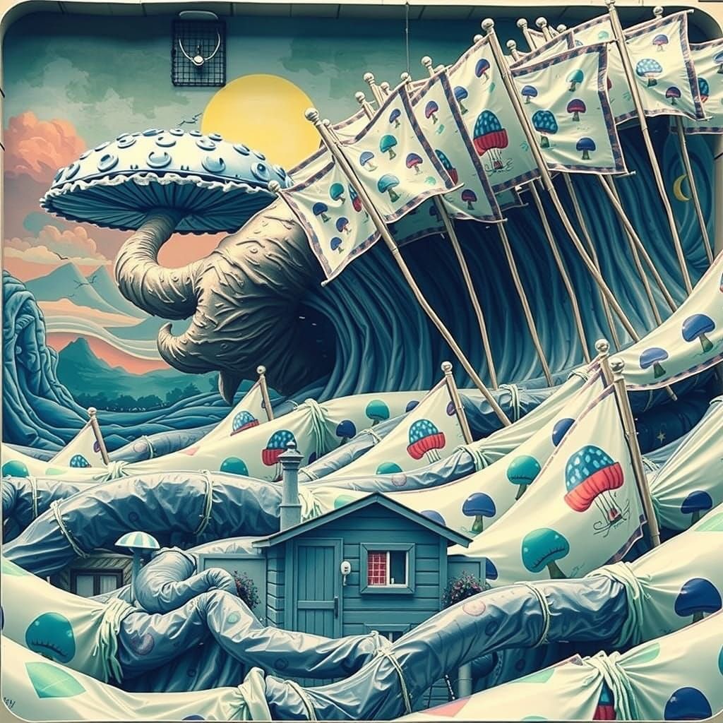 Whimsical Hyperreal Sculpture of Mushroom and Chewing Gum Ca...