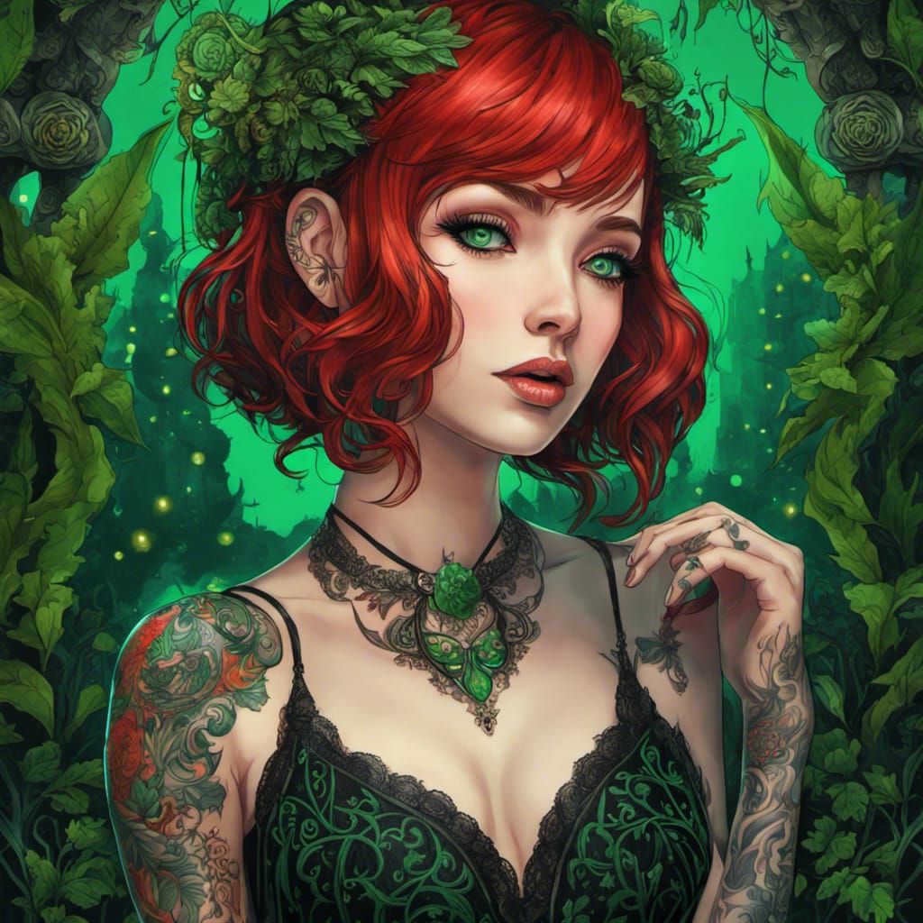 Anime Goth Girl Portrait in Neon Forest