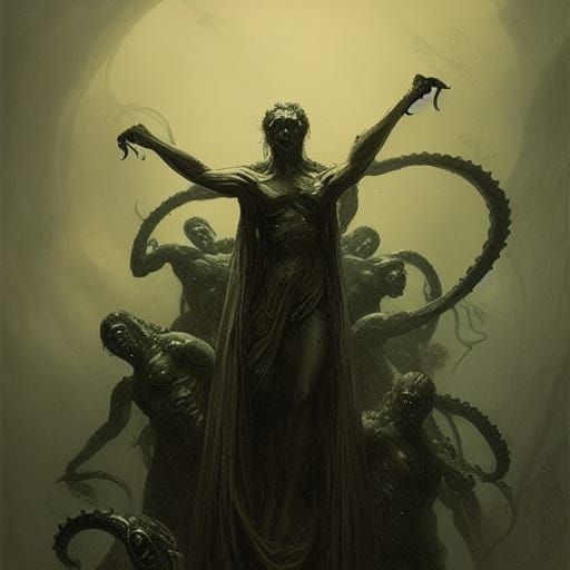 Fearsome Hydra in Gothic Horror Style