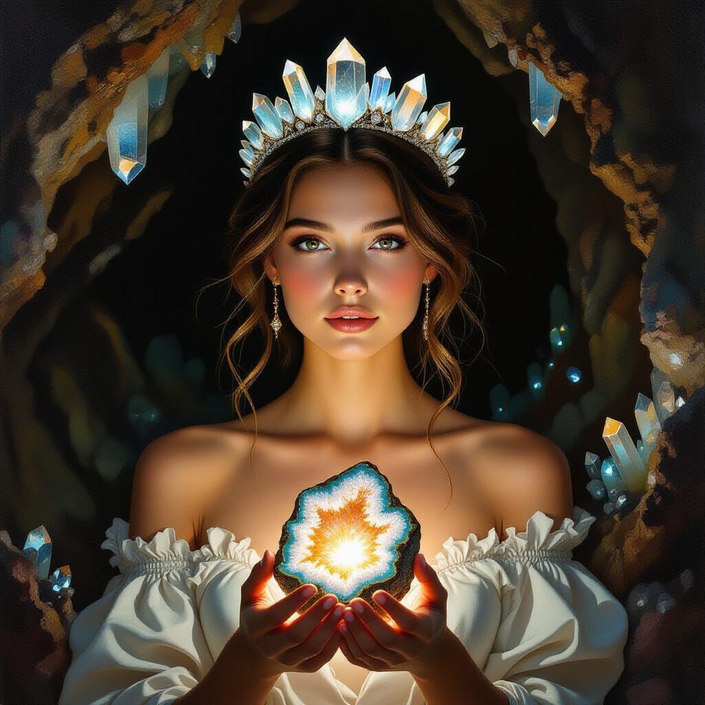 Geode Woman Portrait in Baroque Geological Fantasy Style