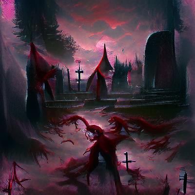 Sinister Crimson Graveyard in Digital Painting Style