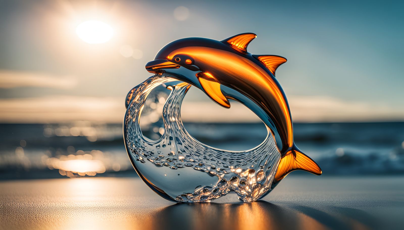 Glass Dolphin Ornament in Diamond Waves: 3D Render