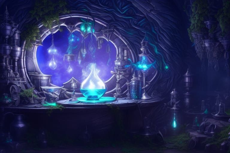 Imprisoned Pixie Mixing Potions in Alchemist Lab