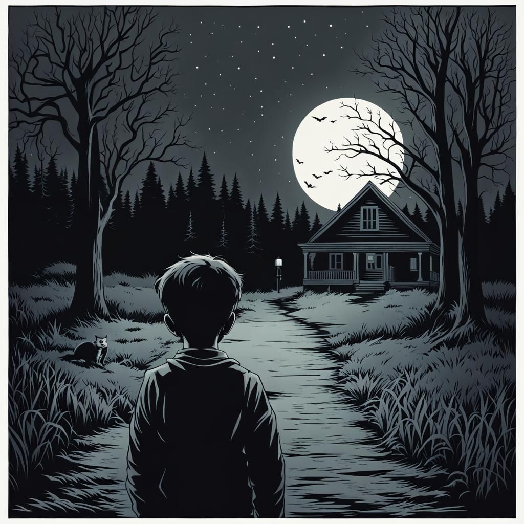 A young boy walks home alone at night