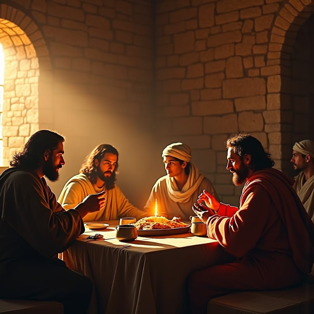 Jesus Breaking Bread at Emmaus in Golden Light
