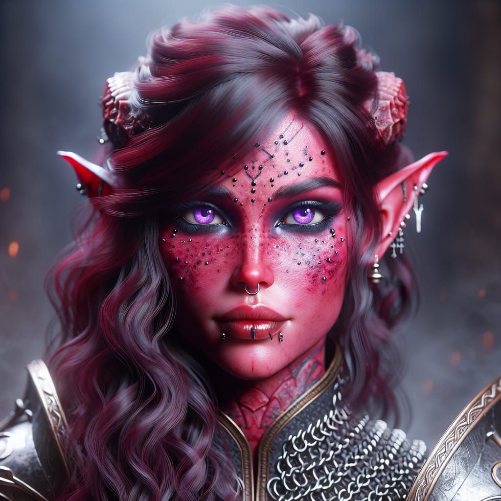 Elegant Tiefling Warrior in Chain Mail Armor