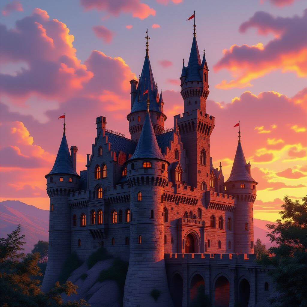 Majestic Castle at Sunset in Photorealistic Style