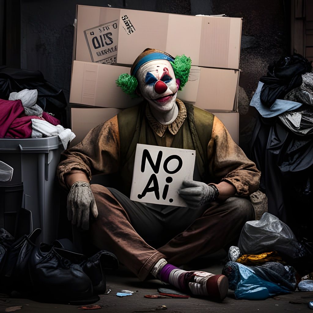 Homeless Clown Protests AI in Photorealistic Portrait