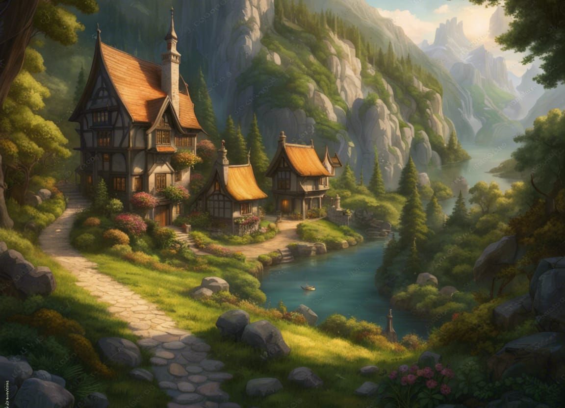 Enchanting Elven Village in Mountain Valley