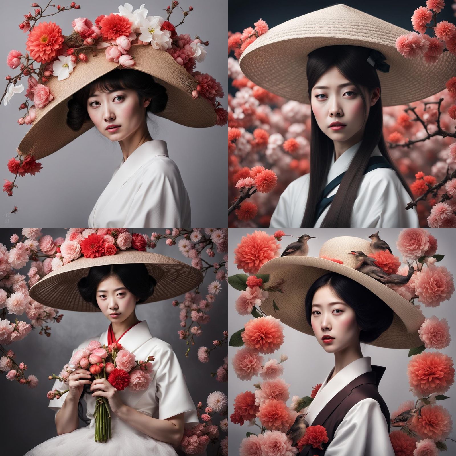 Victorian Woman with Flowers and Glass Castle