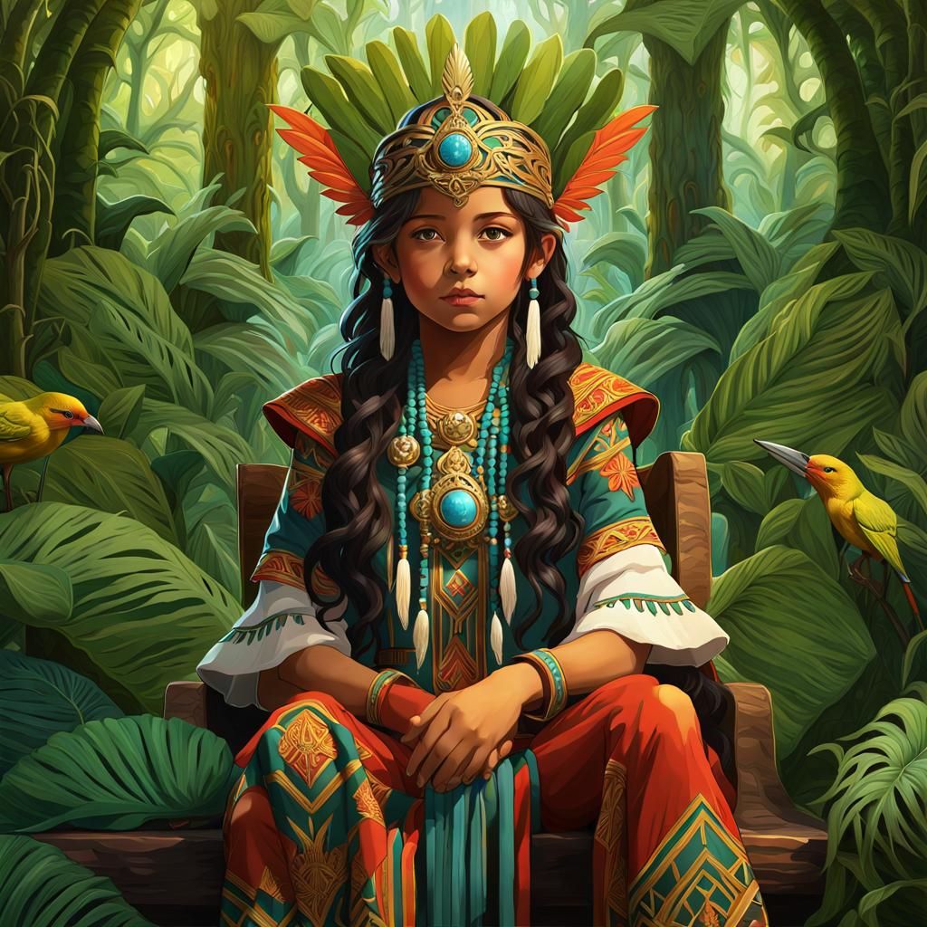 Empress Tarot: Young Shaman Girl in Art Nouveau Style