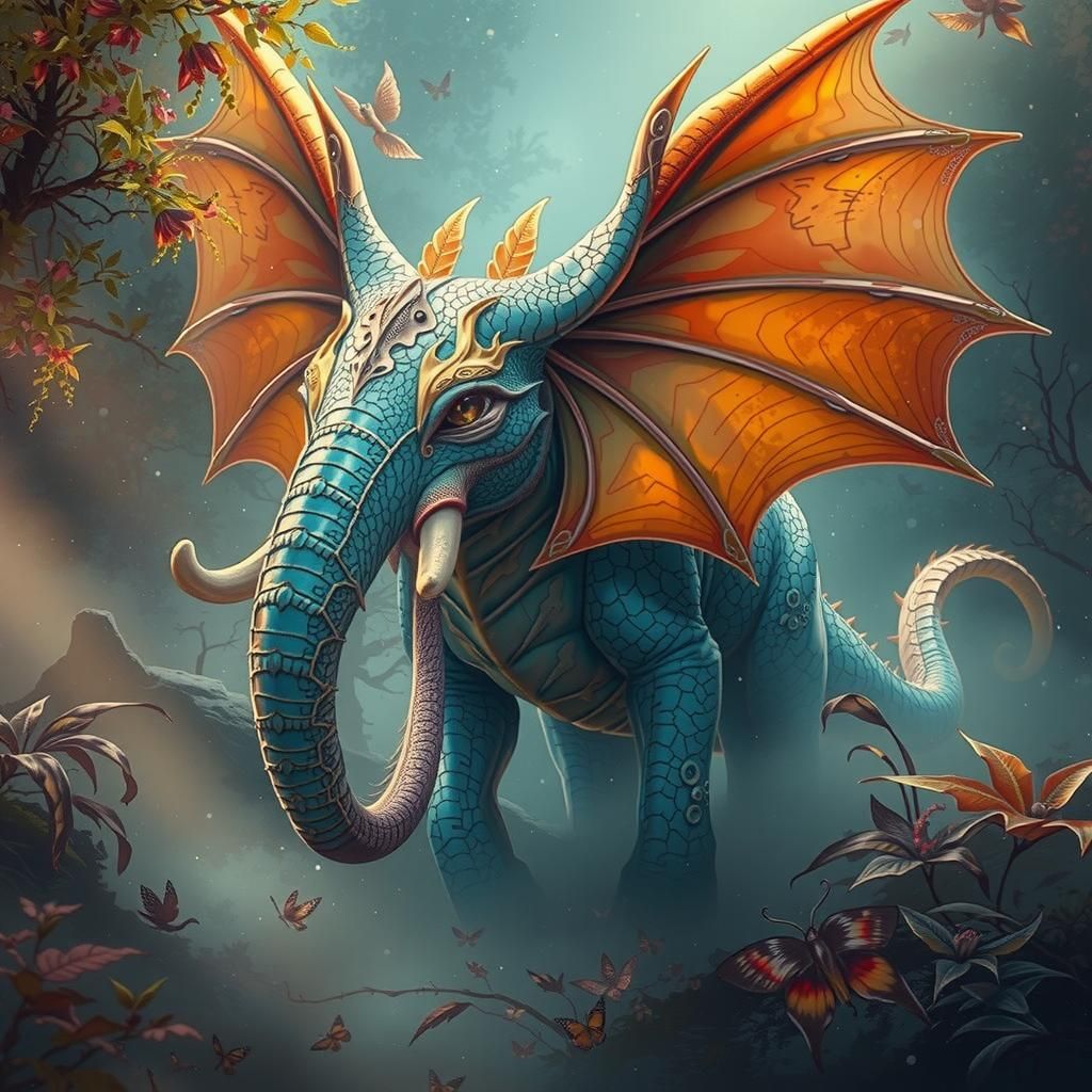 Elephant Dragon in Mystical Ethereal Realm