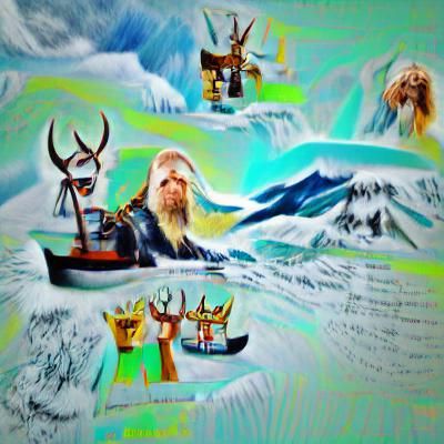 Viking Gods Sail Snowy River: Digital Illustration